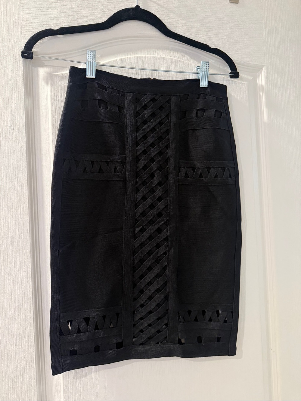Bebe black Ponte Pencil Skirt with Woven Panel